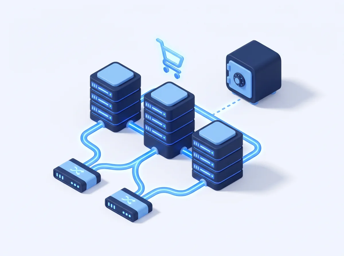 Schema der Hosting-Infrastruktur: drei Cluster-Knoten, redundante Reverse Proxys und ein getrennter Backup-Speicher